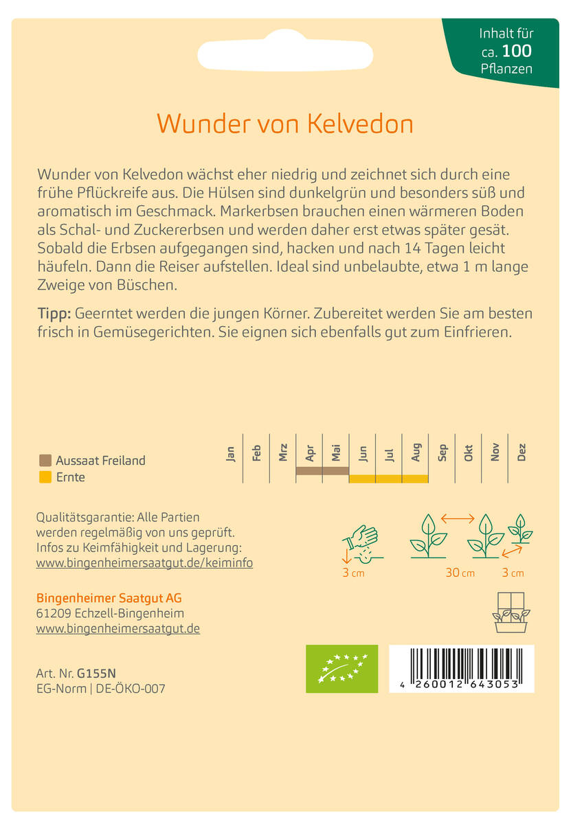 Bingenheimer Saatgut Markerbse Wunder v. Kelvedon